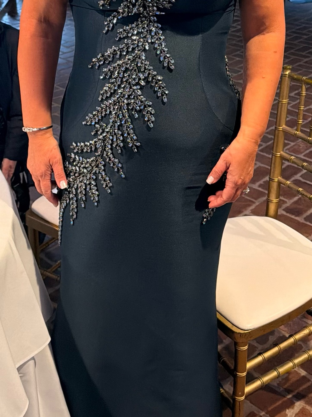 Terani Couture Navy Strapless Evening Dress with Beaded Embellishment